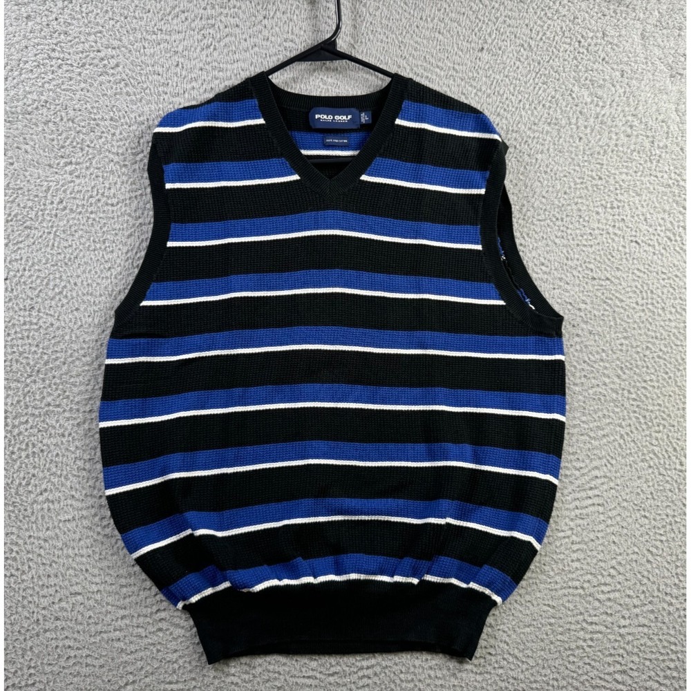 Vintage Polo Ralph Lauren Sweater Mens Large Blue Vest Knit Cotton 90s Old Money